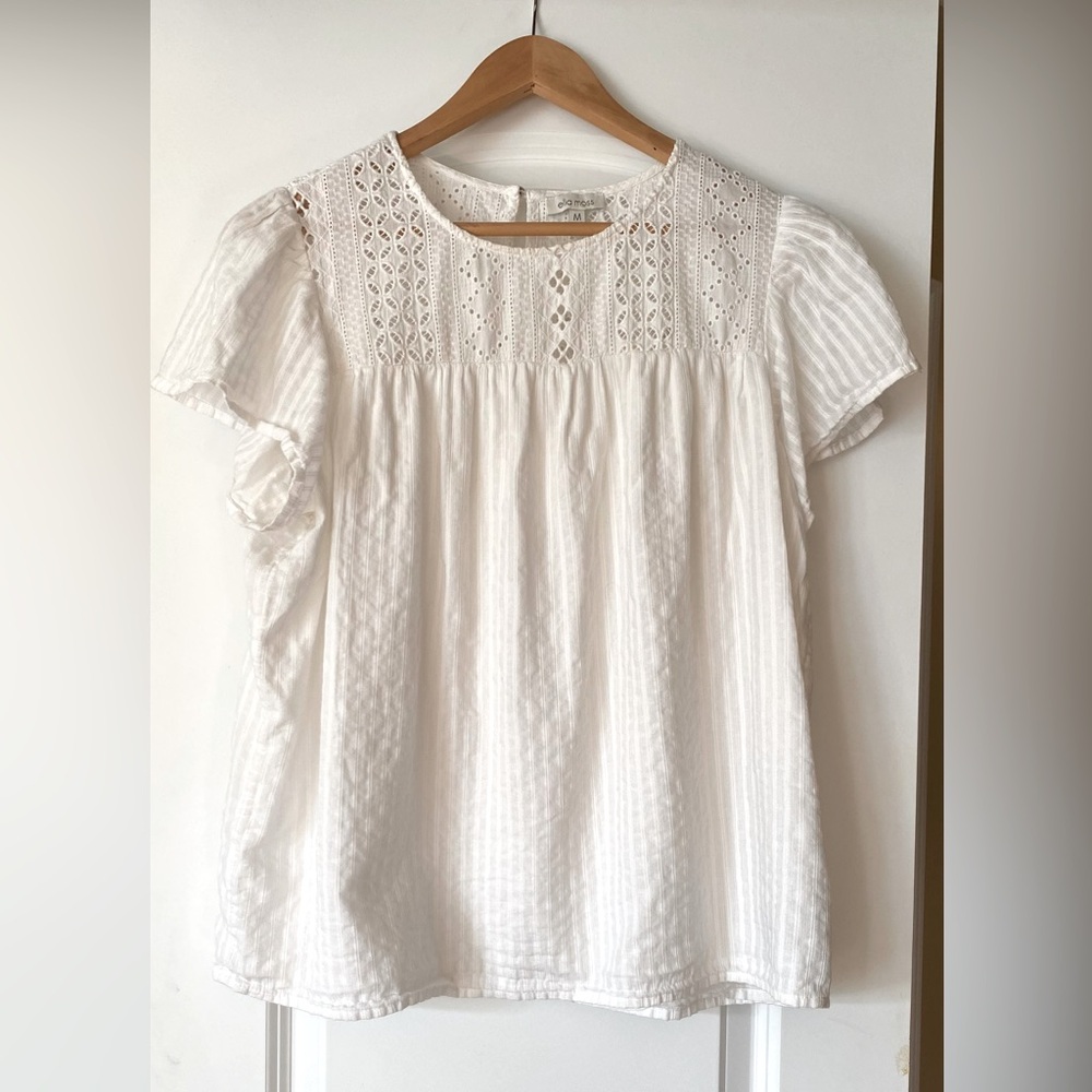 Ella Moss White Eyelet & Gauze Short Sleeve Blouse